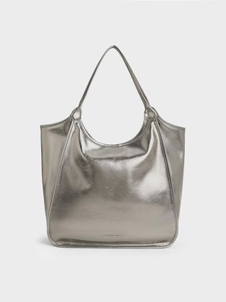 Charles & Keith Sianna Metallic Crinkle-Effect Slouchy Tote Bag