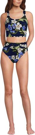 Lands End Tugless Tankini Top and High Waisted Bottom Swimsuit Set in Deep Sea/blue Floral Tropic at Nordstrom, Size X-Large