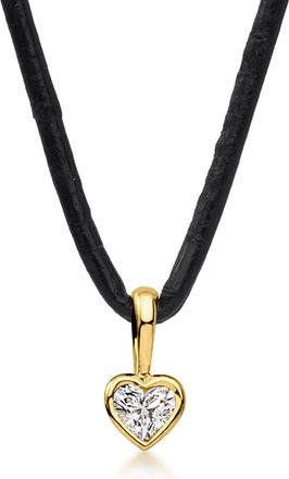 Ross-Simons Heart-Shaped Lab-Grown Diamond Necklace in 18kt Gold Over Sterling With Black Leather Cord