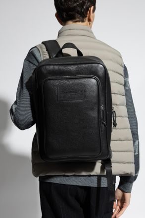 Emporio Armani Leather Backpack, Mens, Black