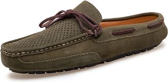 Generic Mens Mens Loafers Genuine Leather Stitching Details Perforated Breathable Mule Loafer Deck Shoes Anti-Slip Lightweight Comfortable Flat Heel Casual(Da