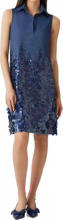 Teri Jon Sleeveless Dress With Sequin Bottom In Dark Denim