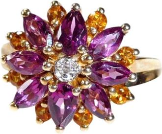 Bespoke Diamond, Amethyst & Citrine Gold Flower Ring