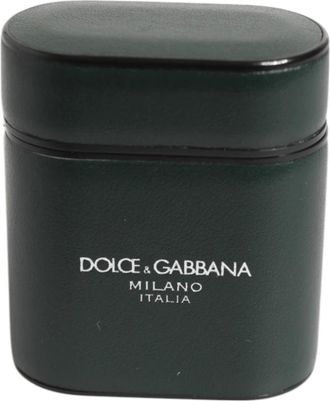 Dolce & Gabbana Phone Accessories, male, Black, Size: ONE SIZE Leather Logo Print Flip Holder Airpods Case