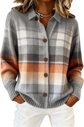 Generic Womens Plaid Print Casual Cotton Buttoned Cardigan Sweater, Plaid Knitted Cropped Cardigan Sweater 2026 (G,S)