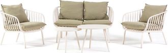 Siediti Fuori e Dentro Set de jard&iacute;n 4 plazas de resina y metal beige con cojines verdes