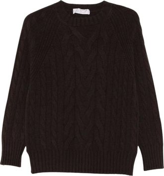 D.exterior Jersey de cuello redondo de punto trenzado - Knitwear - Mujer - Marr&oacute;n - L