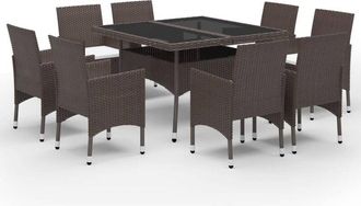 vidaXL Vidaxl - Muebles De Jard&iacute;n 9 Piezas Rat&aacute;n Sint&eacute;tico Y Vidrio Marr&oacute;n
