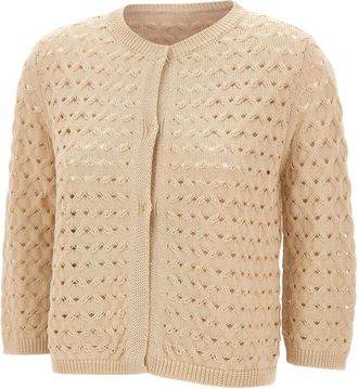 KANGRA Textured Cotton Cardigan - female - Kangra - Cardigans - Beige - M - Knitwear