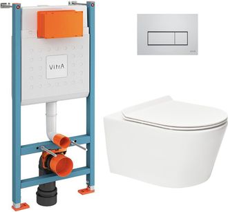 Vitra Pack Inodoro Bastidor V-fix Core + Inodoro Sin Brida Sat Brevis + Placa Cromada De Alto Brillo (v-fixbrevis-8)