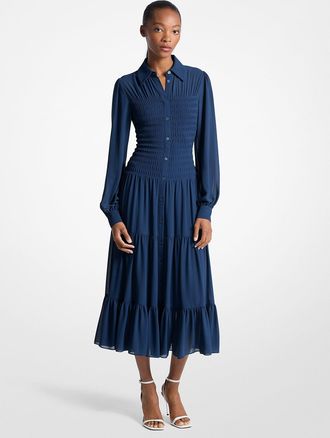 Michael Kors Smocked Georgette Shirtdress