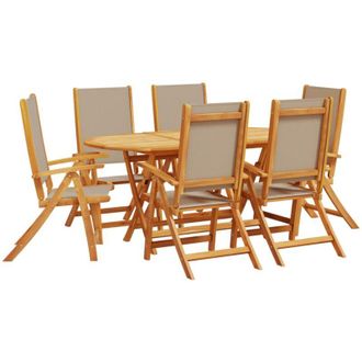 vidaXL Juego Comedor De Jard&iacute;n 7 Pzas Madera Maciza Acacia Y Textileno Vidaxl