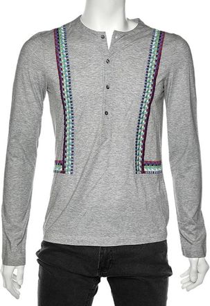 Just Cavalli Grey Cotton Embroidered Detailed Long Sleeve T-Shirt
