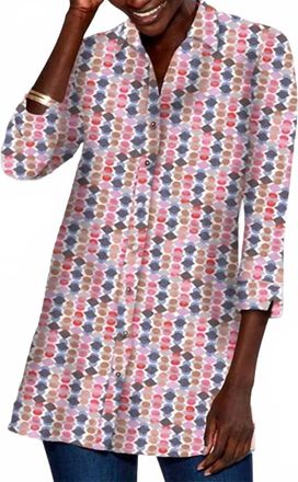 Nic+Zoe Geo Dot Long Crinkle Shirt In Pink Multi