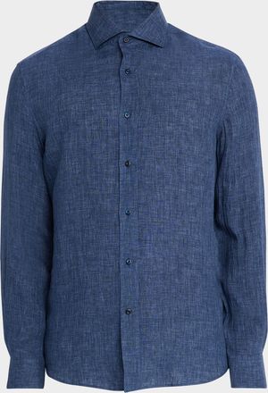 Brunello Cucinelli Mens Linen Spread Collar Button-Down Shirt