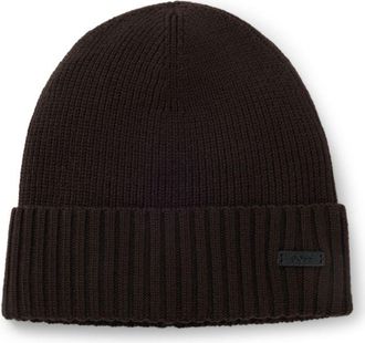 BOSS Beanie hat in virgin wool with logo plaque