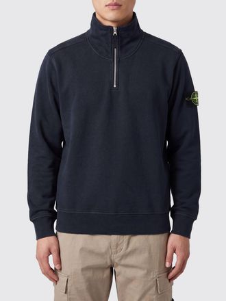 Stone Island Felpa in cotone con mezza zip, collo a imbuto e patch logo Compass