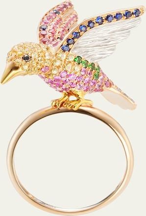 Mio Harutaka 18k Yellow Gold Bird Ring With Multi Colored Sapphire