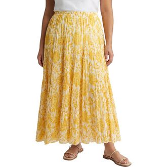 Jessica London Flowing Crinkled Maxi Skirt in Golden Floral Tapestry at Nordstrom, Size 36