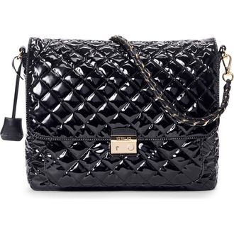 MZ Wallace Large Crosby Lock Quilted Nylon Crossbody Bag in Black Lacquer at Nordstrom