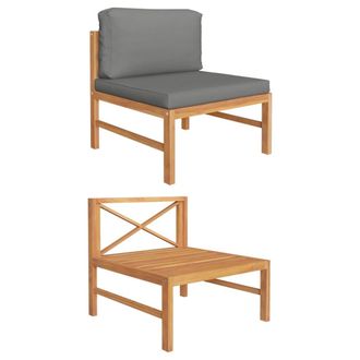 vidaXL Sof&aacute; Central De Madera Maciza De Teca Con Cojines Gris Oscuro Vidaxl