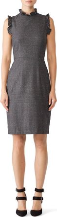 Rebecca Taylor Tweed Ruffle Sleeveless Pencil Dress In Gray