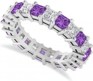 Allurez Princess Diamond & Amethyst Wedding Band 14k White Gold (4.18ct)
