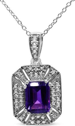 House of Brilliance 925 Sterling Silver Purple Amethyst and Diamond Accent Art Deco Style 18 Pendant Necklace (I-J Color, I1-I2 Clarity)