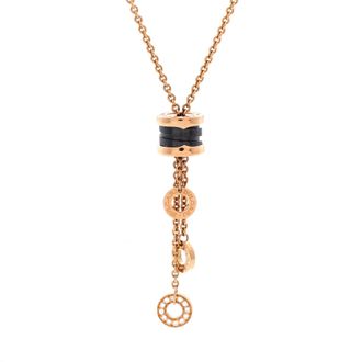 Bulgari B. Zero1 3 Charm Necklace 18K Rose Gold and Ceramic and Diamonds
