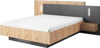 Vente-Unique Cama con mesitas de noche 140 x 190 cm - 2 cajones - Con LEDs - Color: Natural y antracita - FRANCOLI