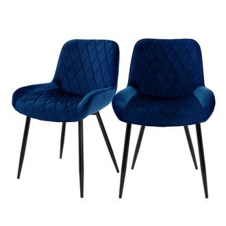 ML Design Set 2x Sillas De Comedor Azul Estilo Moderno Asiento Tapizado Con Aspecto De Terciopelo Patas De Metal Negras Con Respaldo Y Apoyabrazos Sill&oacute;n Para S