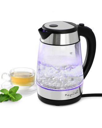 MegaChef 1.7 Quart Glass And Stainless Steel Electric Tea Kettle In Silver