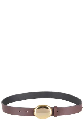 Federica Tosi Slim Leather Belt With Oval Gold Buckle