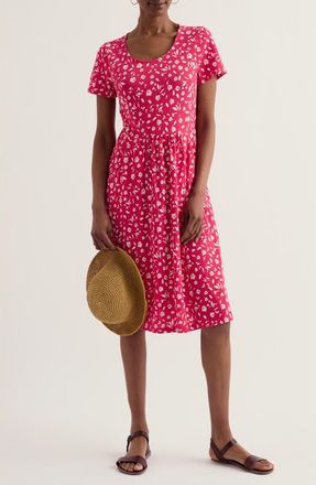 Seasalt Cornwall Enor Floral Organic Cotton Fit & Flare Midi Dress in Sea Spray Floral Bright Radish at Nordstrom, Size 16