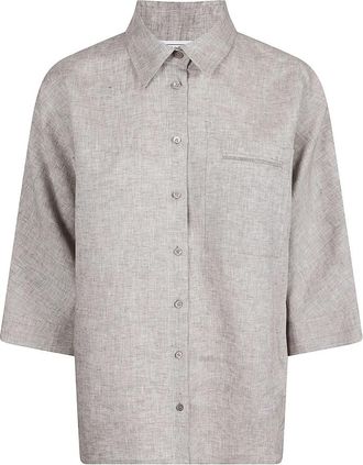 PESERICO Linnen Blouse - Dames - Overhemden - Beige - M - Linnen - Overhemden