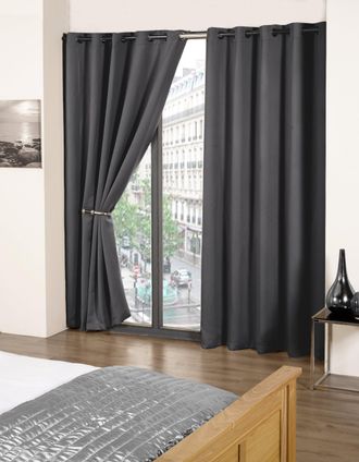 Emma Barclay Cali Eyelet - Woven Thermal Blackout Eyelet Curtains in Charcoal - Width 66 x Drop 84 (168 x 213cm) - Single for Door - Emma Barclay | TJ Hughes