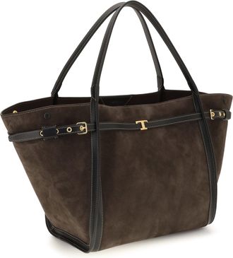Tod's Womens Suede Tote Bag 201a Calf Leather Bos Taurus Shoulder