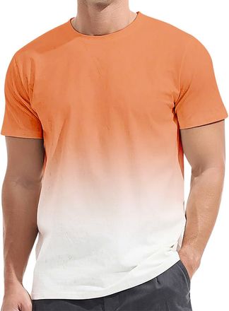 Generic Gradient Colour Printed Tees Men Casual Sports T-Shirts Outdoor Training Top Workout T-Shirt Crew Neck T Shirt Beach Tops Comfortable Breathable Pullo