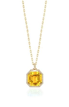 Goshwara Gossip Asscher Cut Stone & Pav&eacute; Diamond Pendant Necklace in Yellow at Nordstrom, Size 16