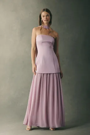 Mare Mare Natalie Strapless Stretch Satin Chiffon Maxi Dress