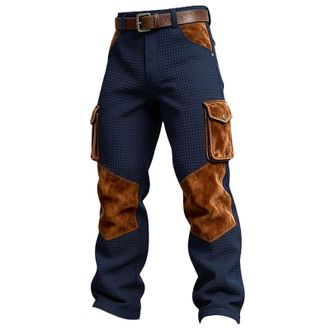 Generic Work Trousers Men, Waffle Pants Relaxed Fit Splicing Cargo Trouser Breathable Combat Pant Retro Fashion Casual Trousers Straight Leg Textured Pants So