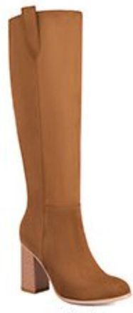 Generic Womens Knee-High Boots Mid Block High Heels Round Toe Booties Slip-On Party Durable Suede Upper Evening Dress Office Shoes,Dark Brown,10.5 UK