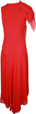 Yohji Yamamoto Ruffle Detail Maxi Dress in Red Polyester