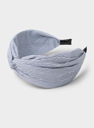 Simons Womens Seersucker striped knotted wide headband
