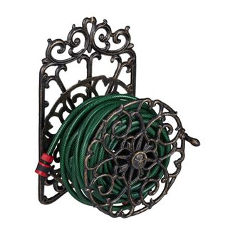 Relaxdays Enrollador De Manguera, Para Pared, Giratorio, Carrete, Hierro Fundido, 52x33x31 Cm, 1 Ud., Negro-dorado - Relaxdays
