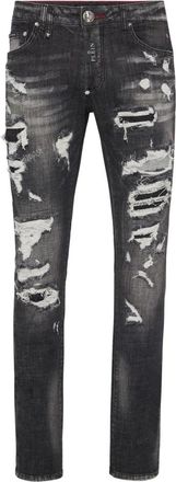 Philipp Plein Slim Fit Jeans, male, Black, W33, Slim Fit Used Effect Jeans