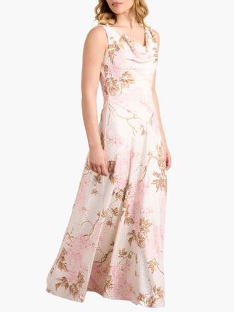 Needle & Thread Wisteria Jacquard Cowl Neck Gown in Optic White/pink at Nordstrom, Size 14