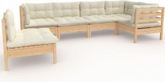 vidaXL Muebles De Jard&iacute;n 6 Pzas Y Cojines Madera Maciza De Pino Crema Vidaxl