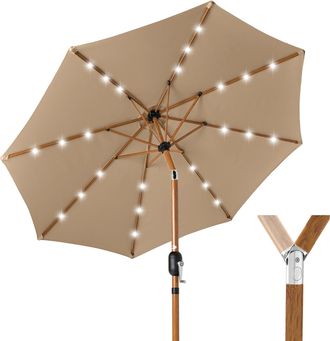 Best Choice Products 10ft Solar LED Lighted Outdoor Woodgrain Pattern Steel Market Patio Umbrella