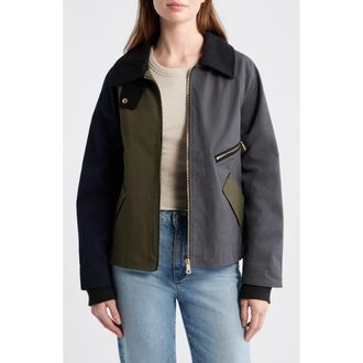 Bernardo Short Colorblock Stretch Rain Jacket in Olive/navy/grey at Nordstrom, Size Xx-Large